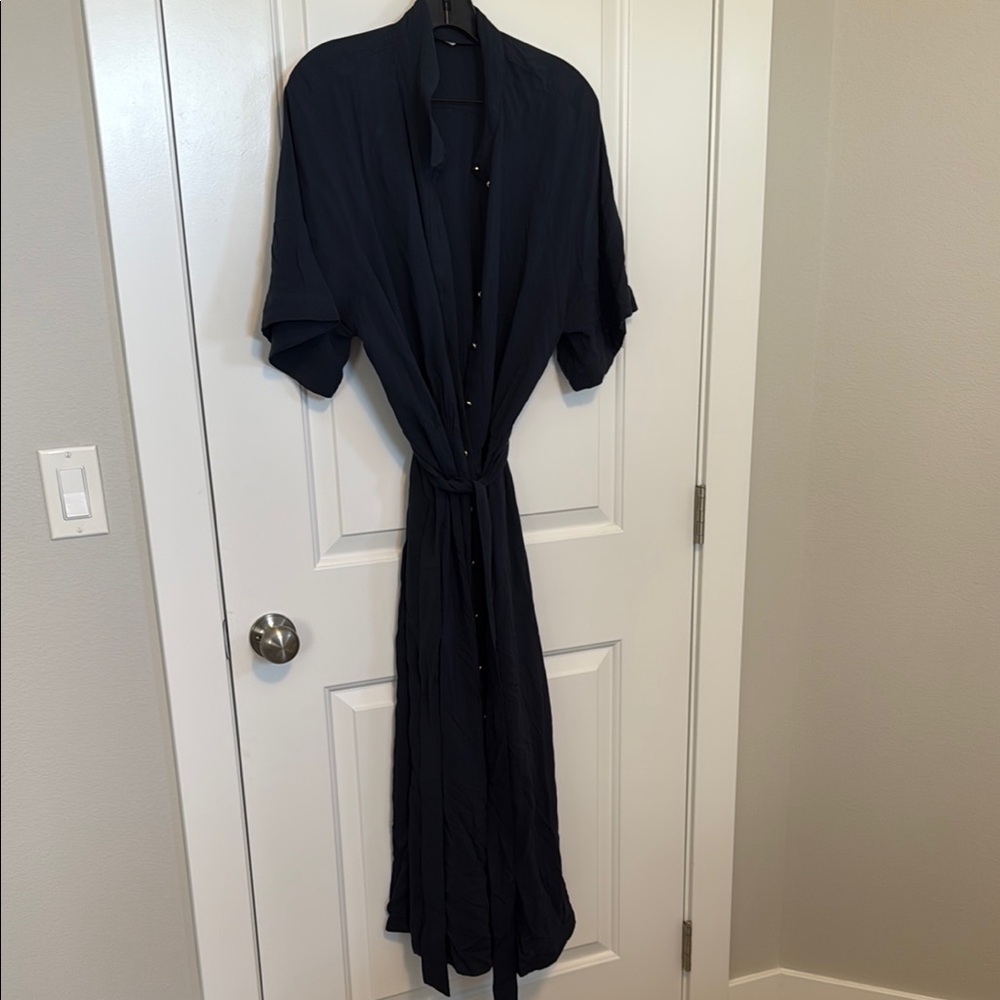 navy Button-Up Maxi Dress